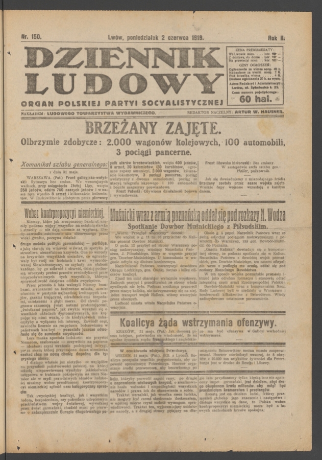 Dziennik Ludowy : organ Polskiej Partyi Socyalistycznej. Rok 2, 1919, numer 150