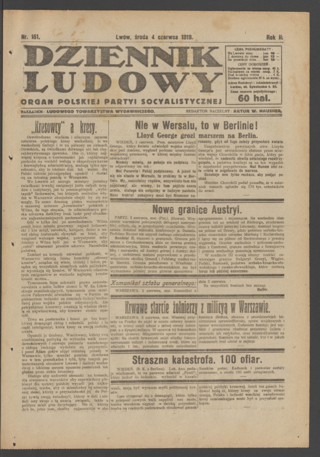 Dziennik Ludowy : organ Polskiej Partyi Socyalistycznej. Rok 2, 1919, numer 151