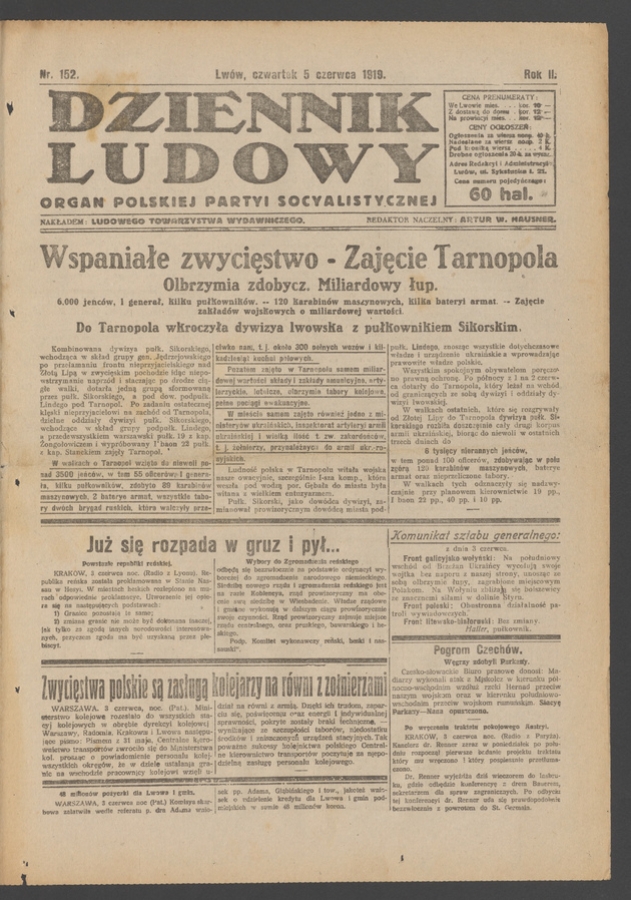 Dziennik Ludowy : organ Polskiej Partyi Socyalistycznej. Rok 2, 1919, numer 152