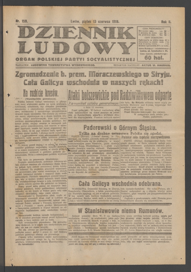 Dziennik Ludowy : organ Polskiej Partyi Socyalistycznej. Rok 2, 1919, numer 159