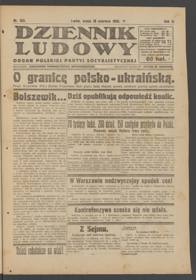 Dziennik Ludowy : organ Polskiej Partyi Socyalistycznej. Rok 2, 1919, numer 163