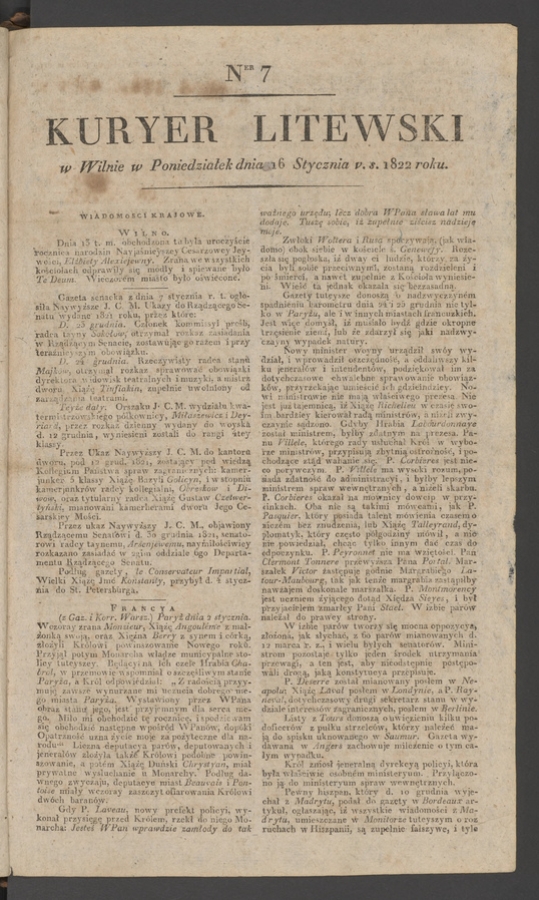 Kuryer Litewski. 1822, numer 7