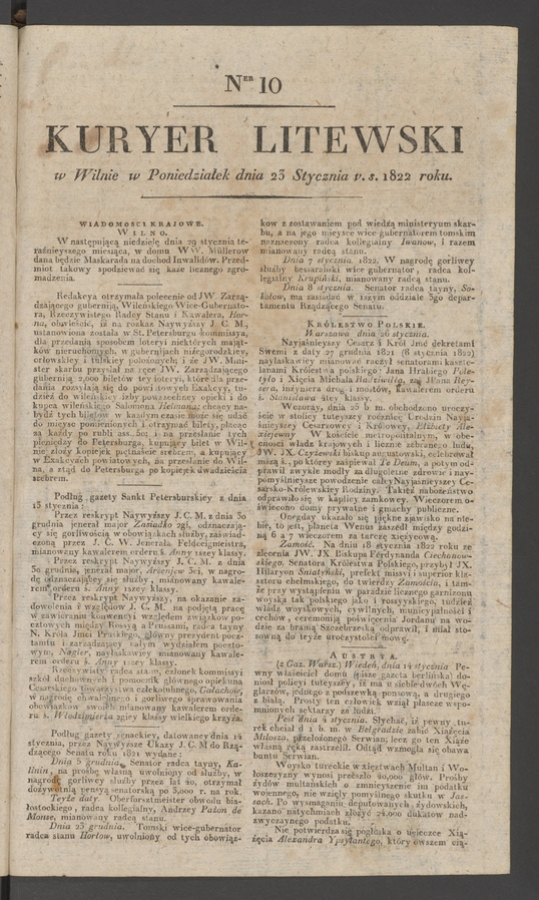 Kuryer Litewski. 1822, numer 10