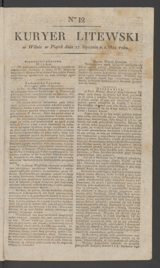 Kuryer Litewski. 1822, numer 12