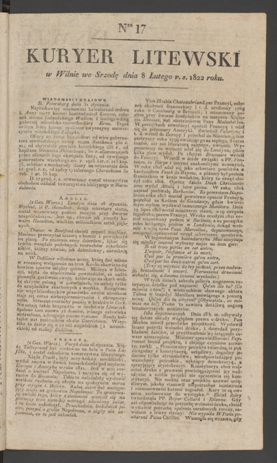 Kuryer Litewski. 1822, numer 17