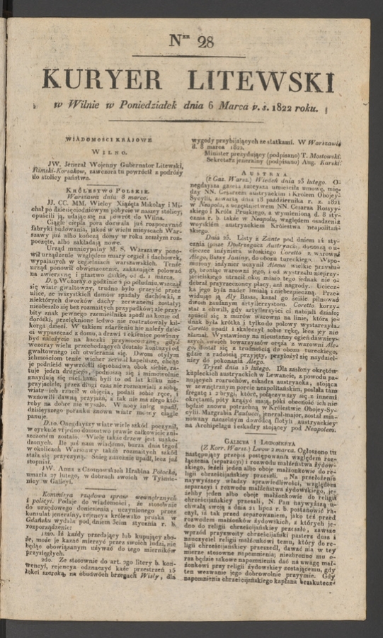 Kuryer Litewski. 1822, numer 28