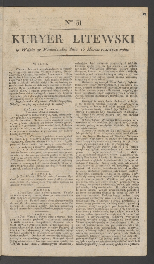 Kuryer Litewski. 1822, numer 31