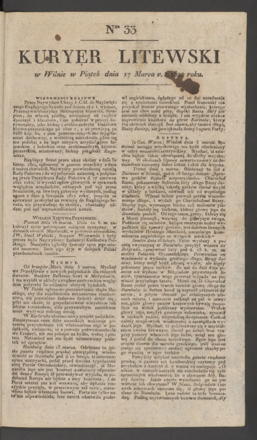 Kuryer Litewski. 1822, numer 33