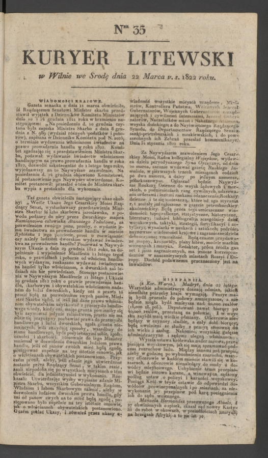 Kuryer Litewski. 1822, numer 35