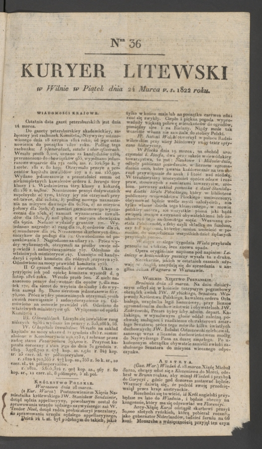 Kuryer Litewski. 1822, numer 36