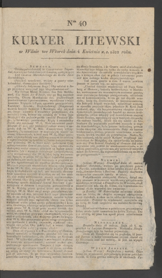 Kuryer Litewski. 1822, numer 40