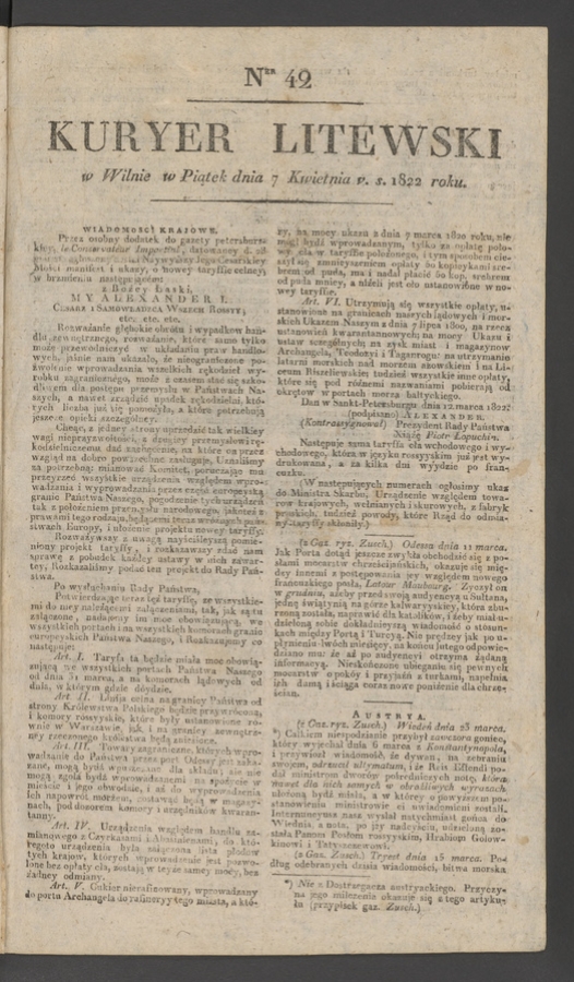 Kuryer Litewski. 1822, numer 42