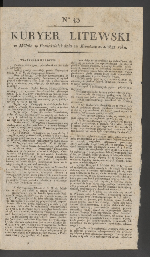 Kuryer Litewski. 1822, numer 43