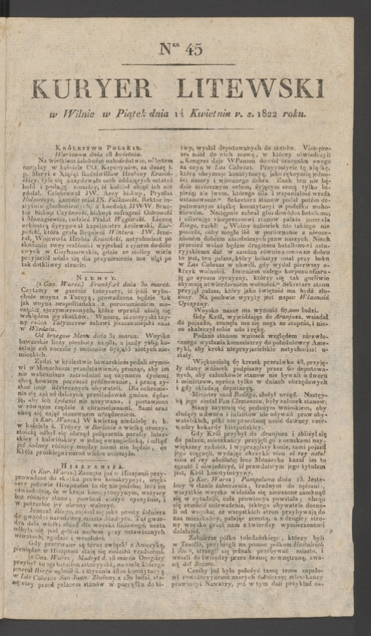 Kuryer Litewski. 1822, numer 45