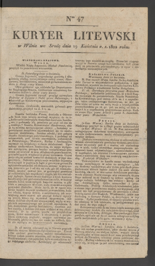 Kuryer Litewski. 1822, numer 47