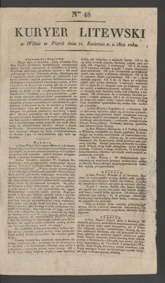 Kuryer Litewski. 1822, numer 48