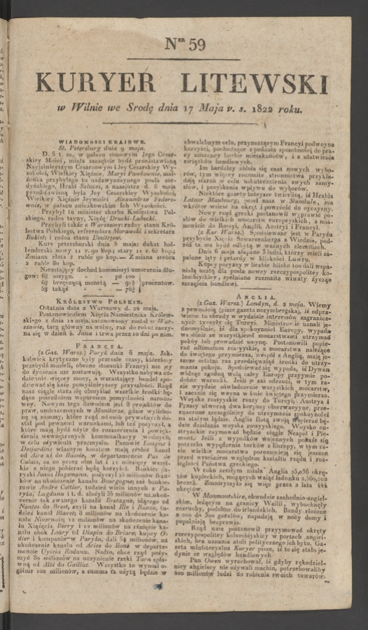 Kuryer Litewski. 1822, numer 59