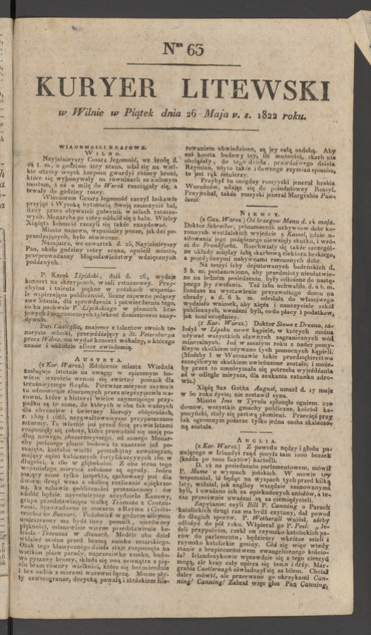 Kuryer Litewski. 1822, numer 63