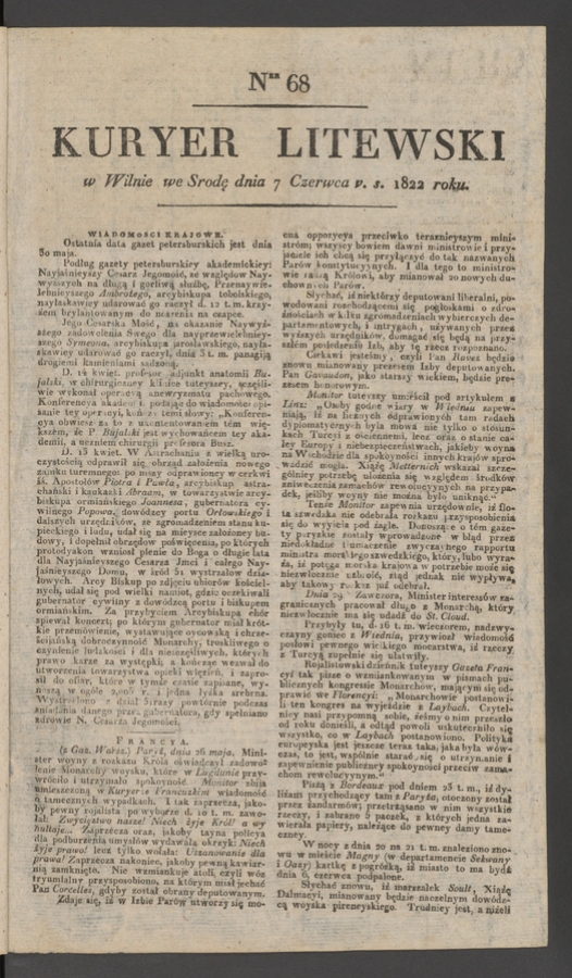 Kuryer Litewski. 1822, numer 68