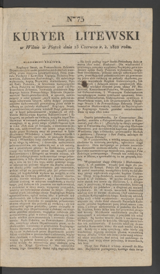 Kuryer Litewski. 1822, numer 75
