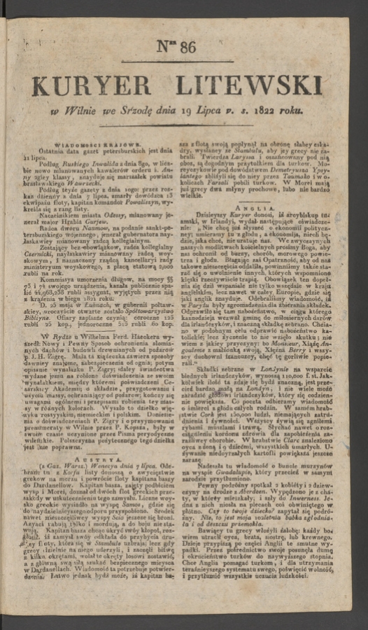 Kuryer Litewski. 1822, numer 86