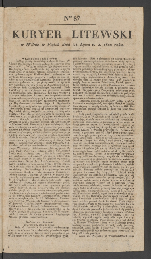 Kuryer Litewski. 1822, numer 87