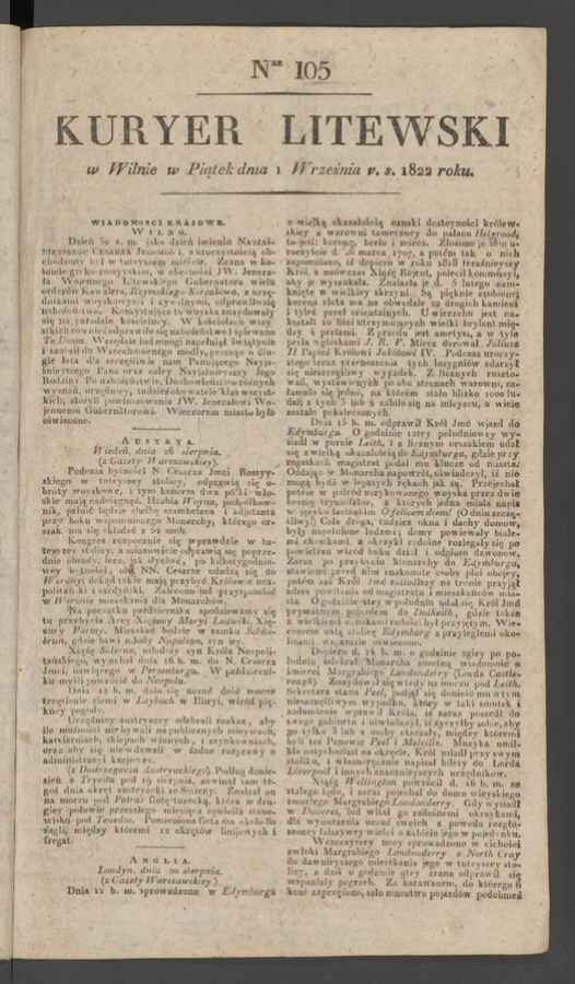 Kuryer Litewski. 1822, numer 105