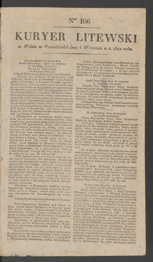 Kuryer Litewski. 1822, numer&nbsp;106