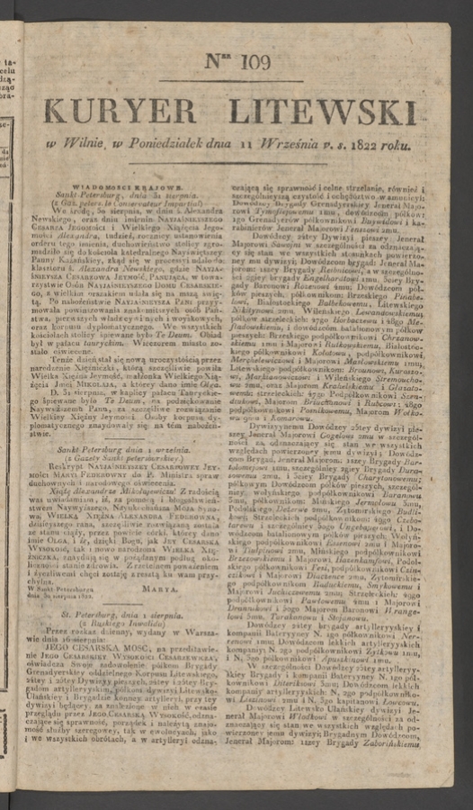Kuryer Litewski. 1822, numer 109
