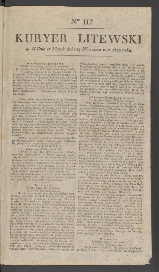 Kuryer Litewski. 1822, numer 117