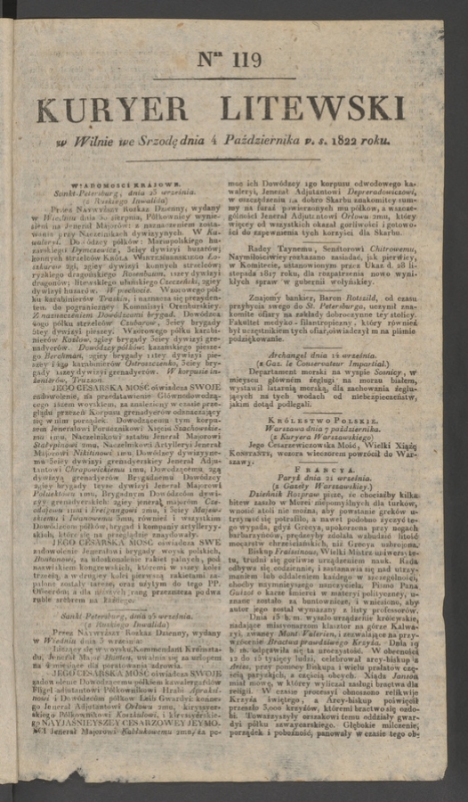 Kuryer Litewski. 1822, numer 119