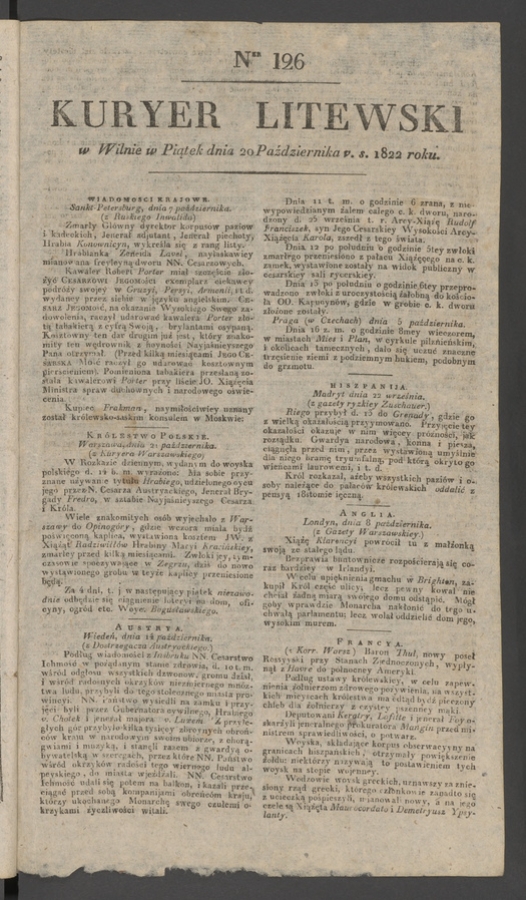 Kuryer Litewski. 1822, numer 126