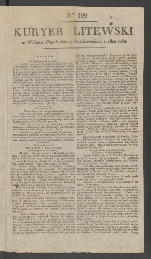 Kuryer Litewski. 1822, numer 129