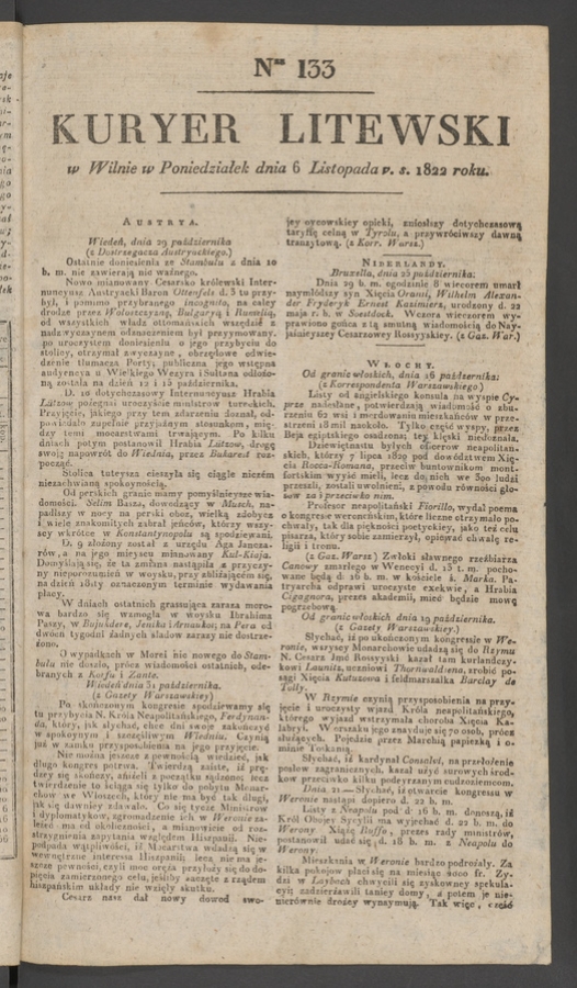 Kuryer Litewski. 1822, numer&nbsp;133