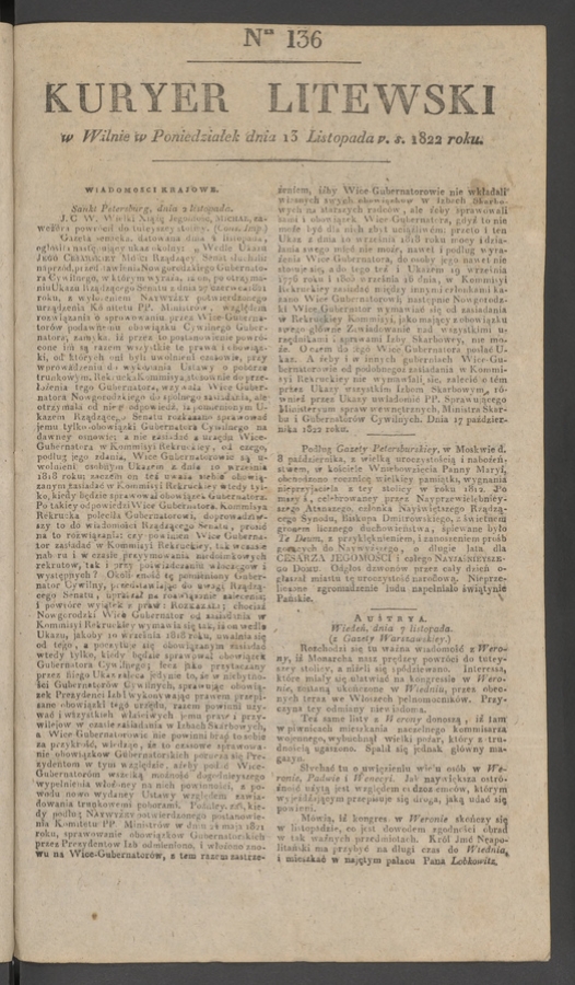 Kuryer Litewski. 1822, numer 136