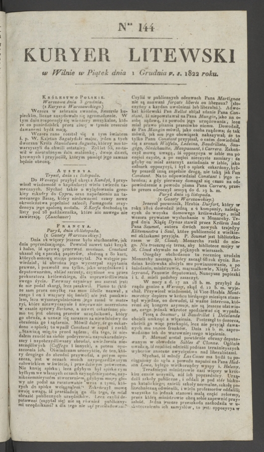 Kuryer Litewski. 1822, numer 144