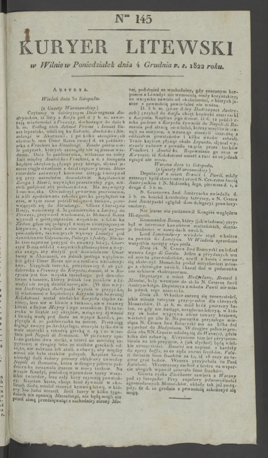 Kuryer Litewski. 1822, numer 145