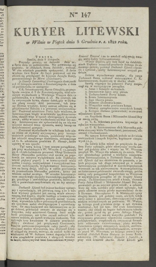 Kuryer Litewski. 1822, numer 147