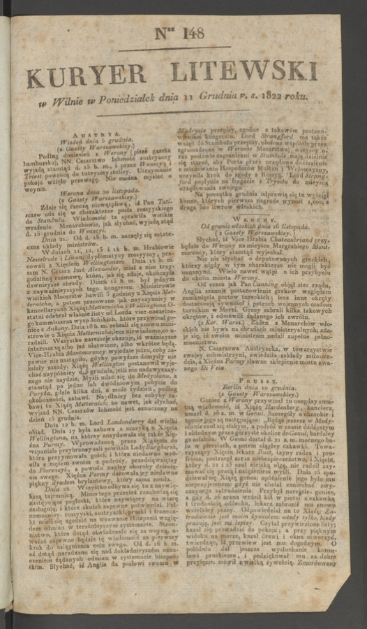 Kuryer Litewski. 1822, numer 148