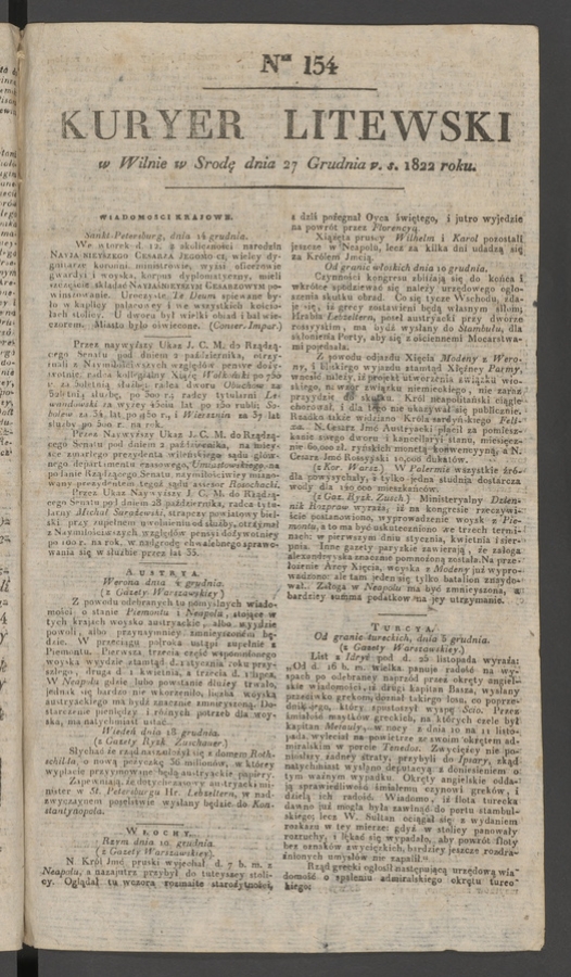 Kuryer Litewski. 1822, numer 154