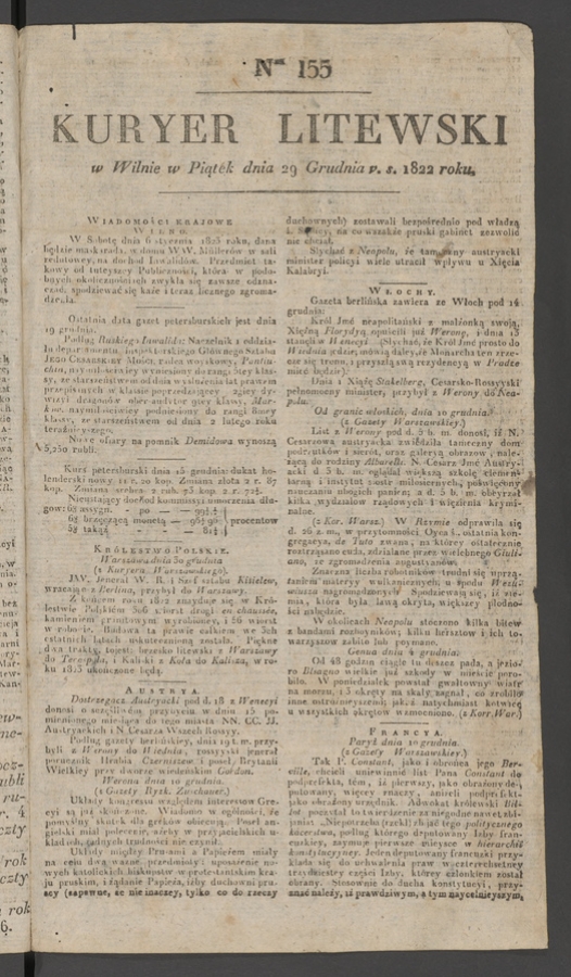 Kuryer Litewski. 1822, numer 155