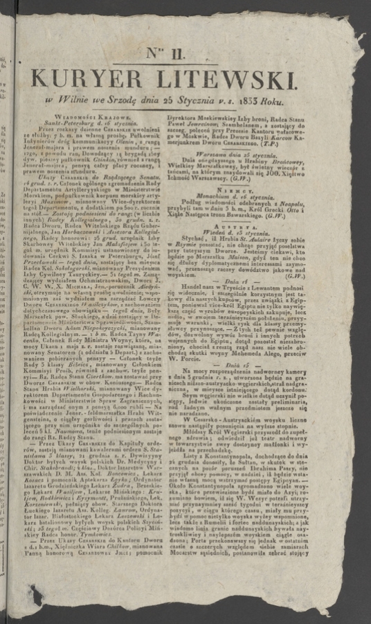 Kuryer Litewski. 1833, numer 11