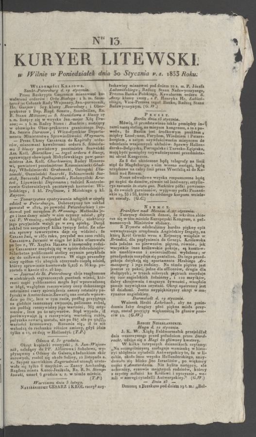 Kuryer Litewski. 1833, numer 13