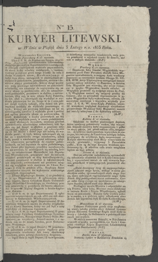 Kuryer Litewski. 1833, numer 15