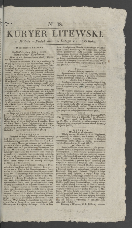 Kuryer Litewski. 1833, numer 18
