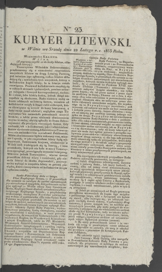 Kuryer Litewski. 1833, numer 23