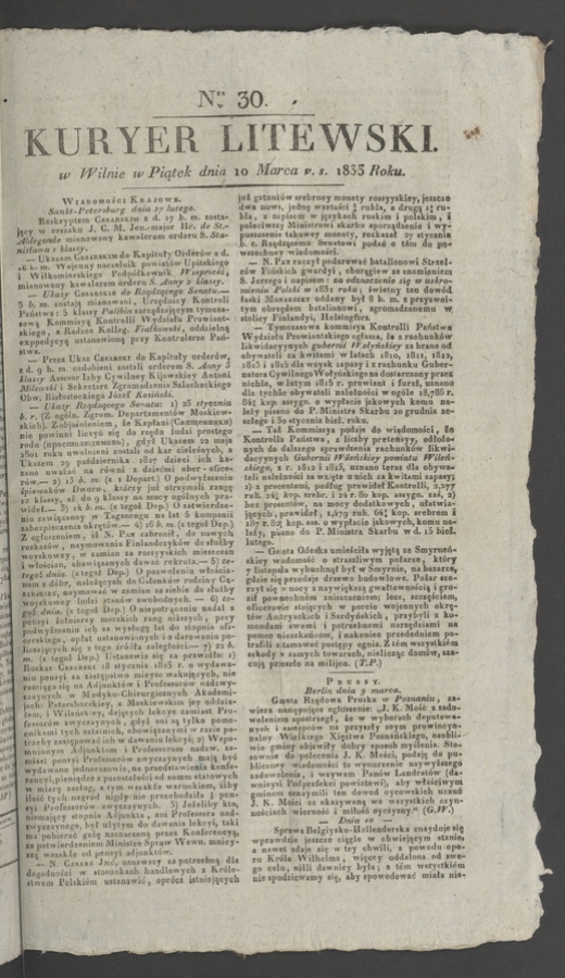 Kuryer Litewski. 1833, numer 30