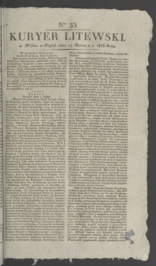 Kuryer Litewski. 1833, numer 33
