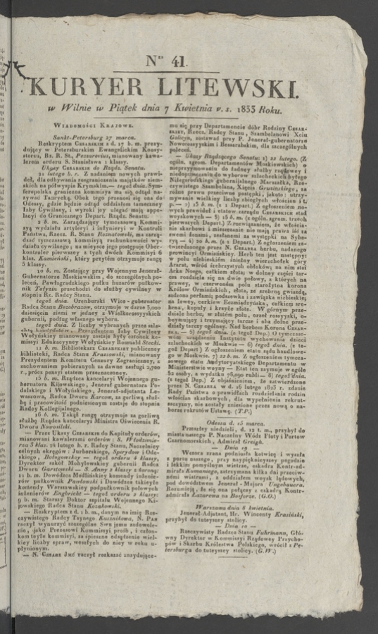 Kuryer Litewski. 1833, numer 41