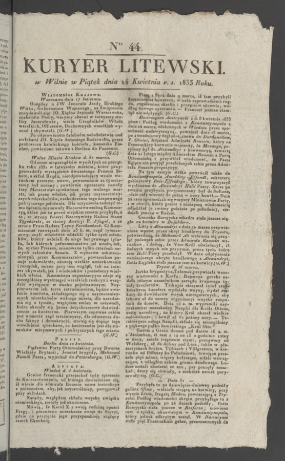 Kuryer Litewski. 1833, numer 44